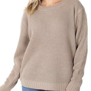 Ash Mocha Hi-Low long sleeve waffle sweater